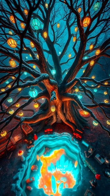 Enchanted Tree with Lanterns & Glowing Portal