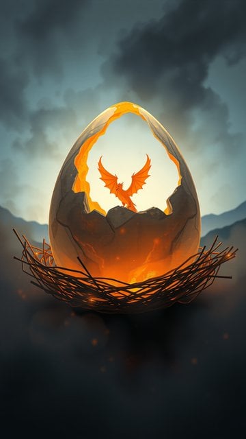 Phoenix Egg Hatching in Nest Mobile Wallpaper