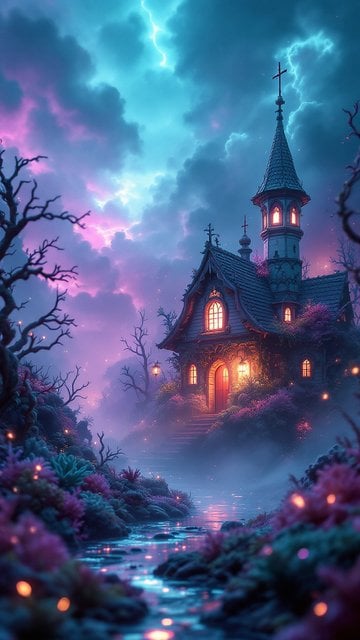 Mystical Fairytale Cottage: Enchanted Stormy Night