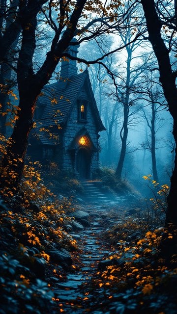 Enchanted Forest Cottage with Glowing Windows