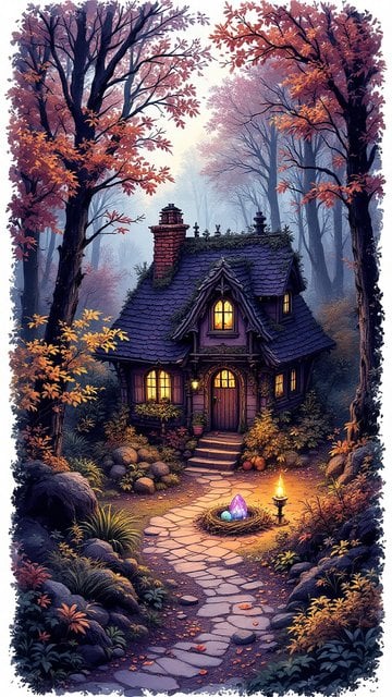 Enchanted Forest Cottage with Glowing Windows