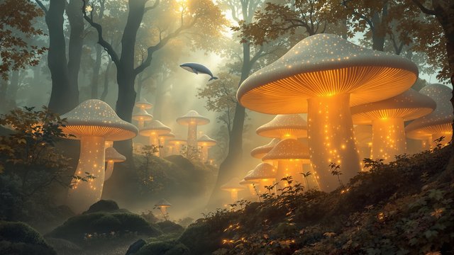 Enchanted Forest Glowing Mushrooms Whale