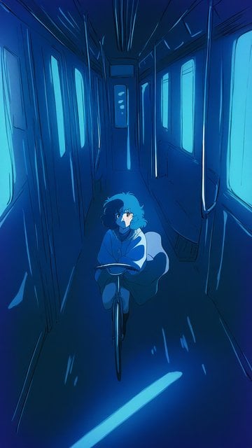 Anime Girl on Bicycle in Subway Car Aesthetic
