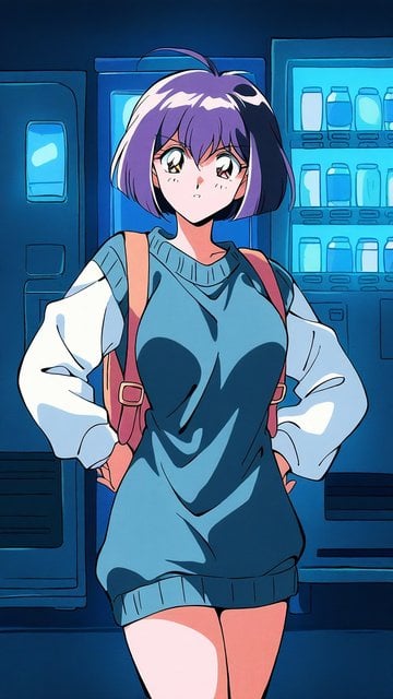 Anime Girl Purple Hair Vending Machine Aesthetic