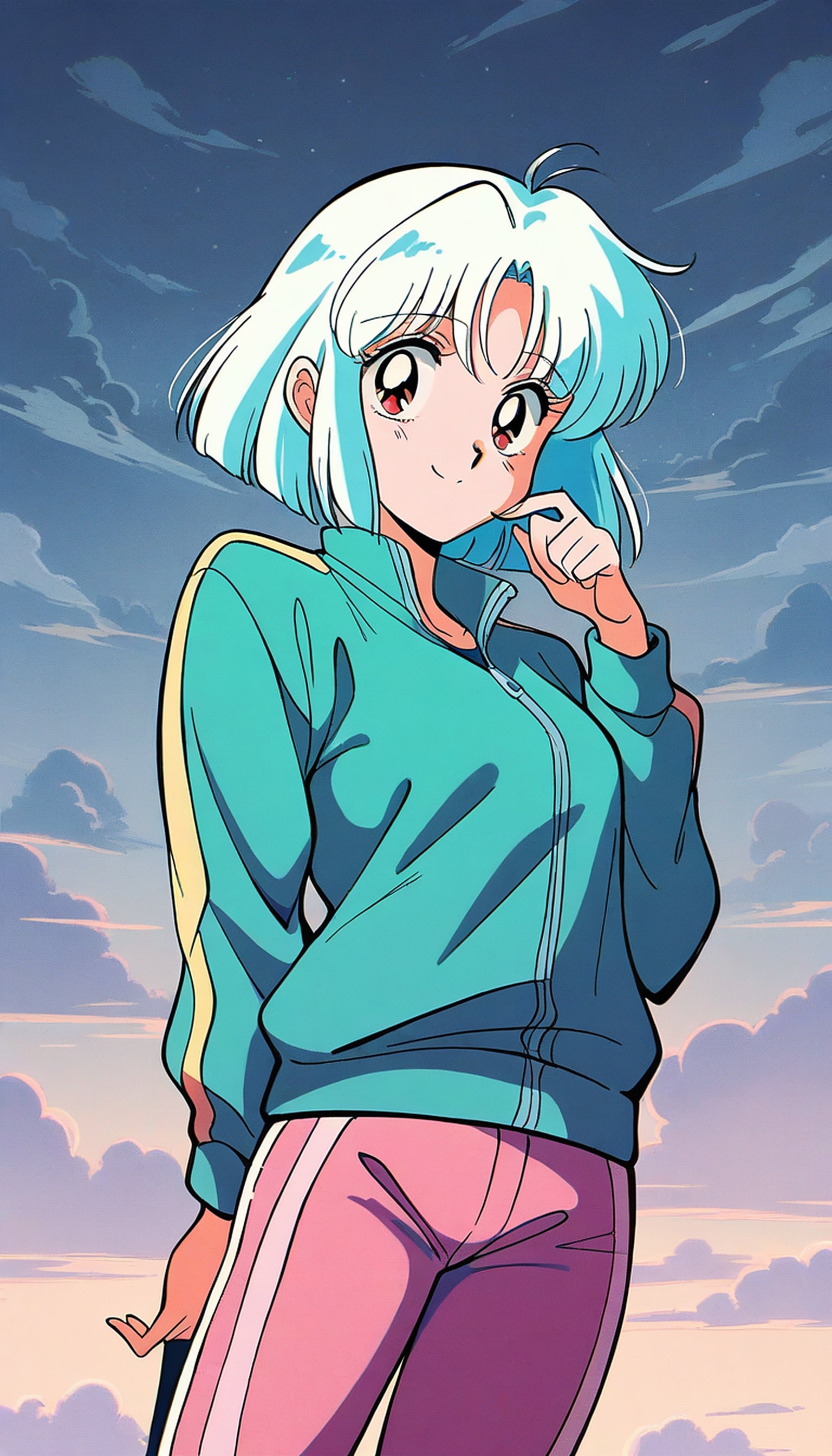 Anime Girl Retro Aesthetic Sky Blue Hair, anime girl, retro anime, 90s aesthetic, blue hair, pastel sky, cute