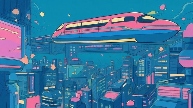 Futuristic Neon City Train Line Wallpaper
