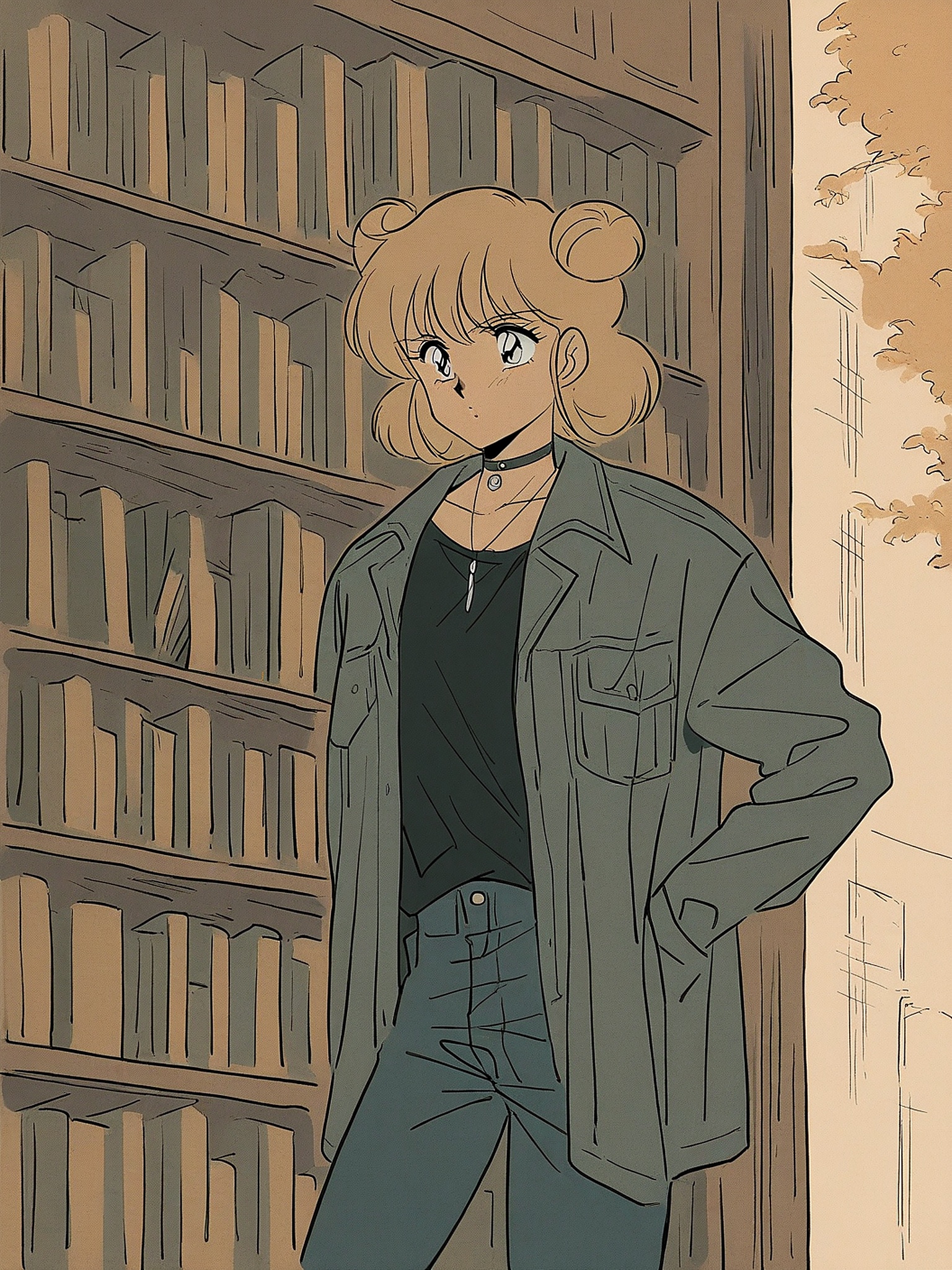 Anime Girl in Library Aesthetic Wallpaper, anime girl, library, aesthetic, manga, retro anime, phone wallpaper