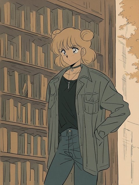 Anime Girl in Library Aesthetic Wallpaper