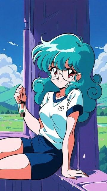 Retro Anime Girl with Jar on Balcony