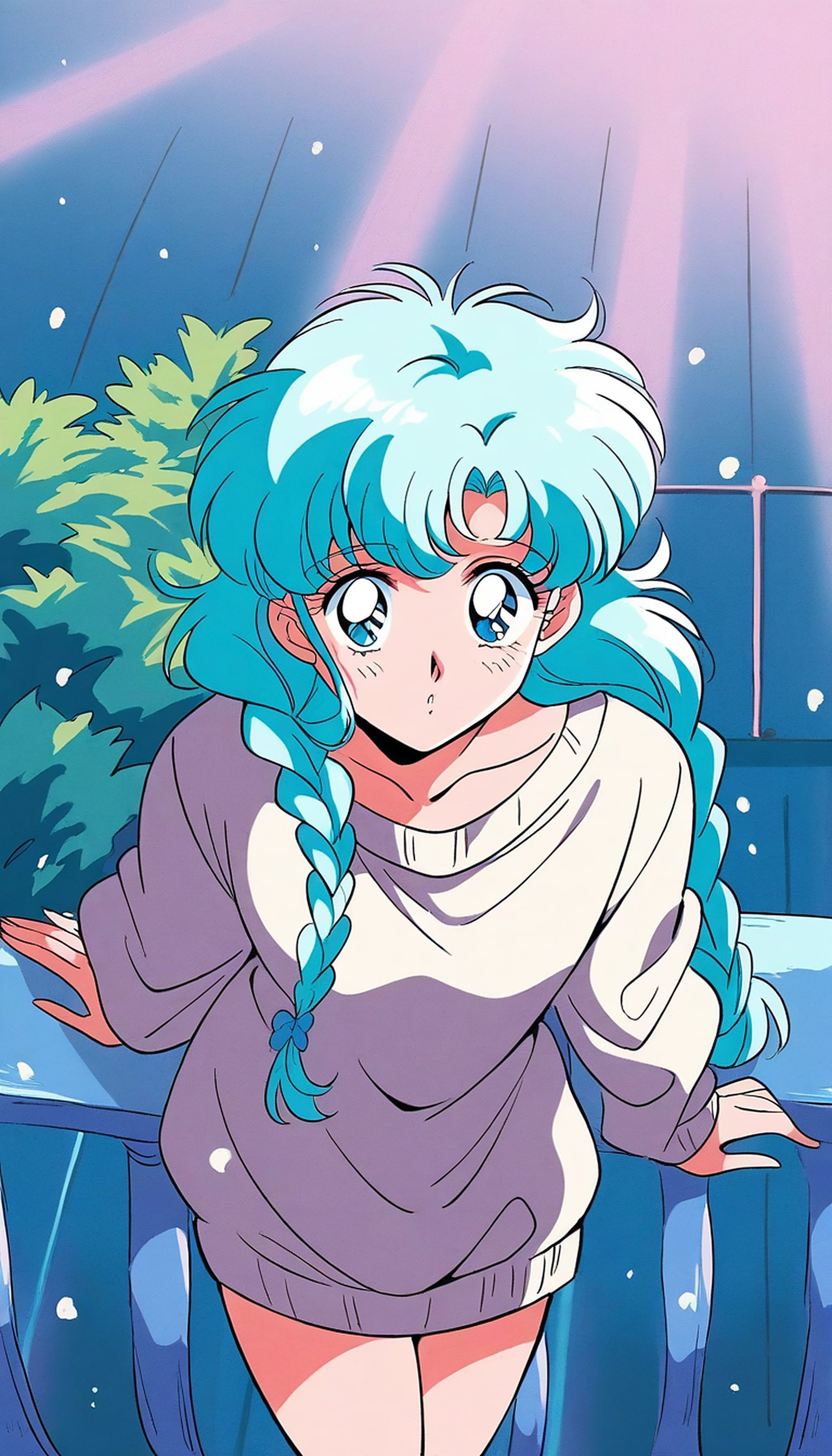 Anime Girl Balcony Blue Hair Wallpaper, anime girl, blue hair, braid, balcony, cute anime, 90s anime