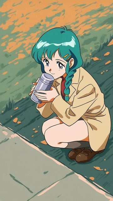 Retro Anime Girl with Thermos Wallpaper