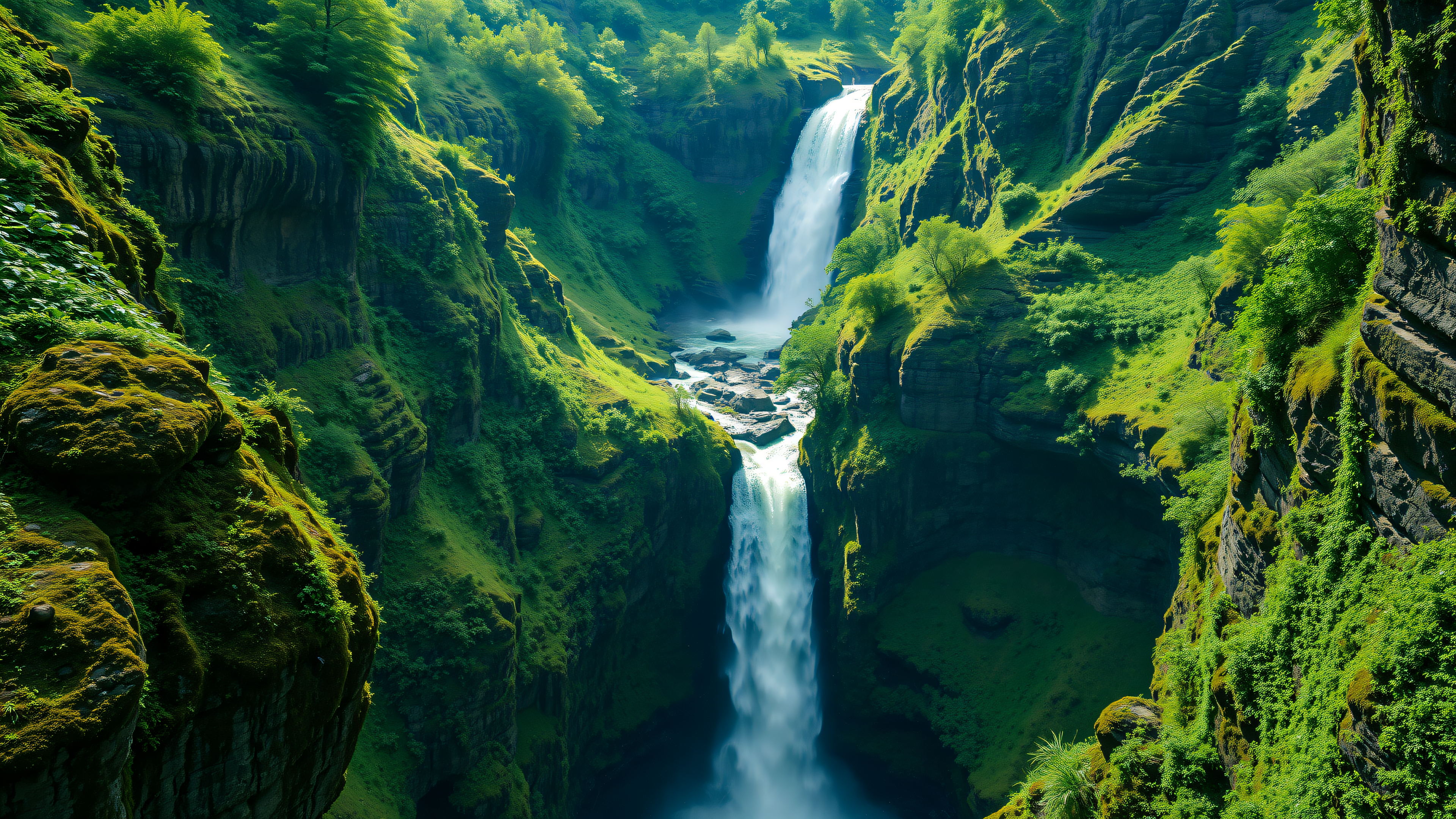 Lush Canyon Waterfalls Emerald Green Nature, waterfall, canyon, nature, green, lush, river