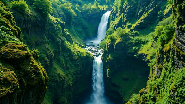 Lush Canyon Waterfalls Emerald Green Nature