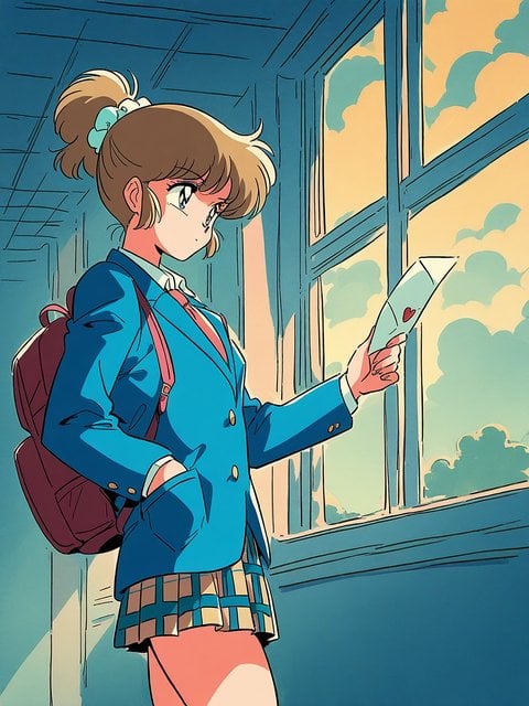 Anime Schoolgirl with Love Letter Aesthetic
