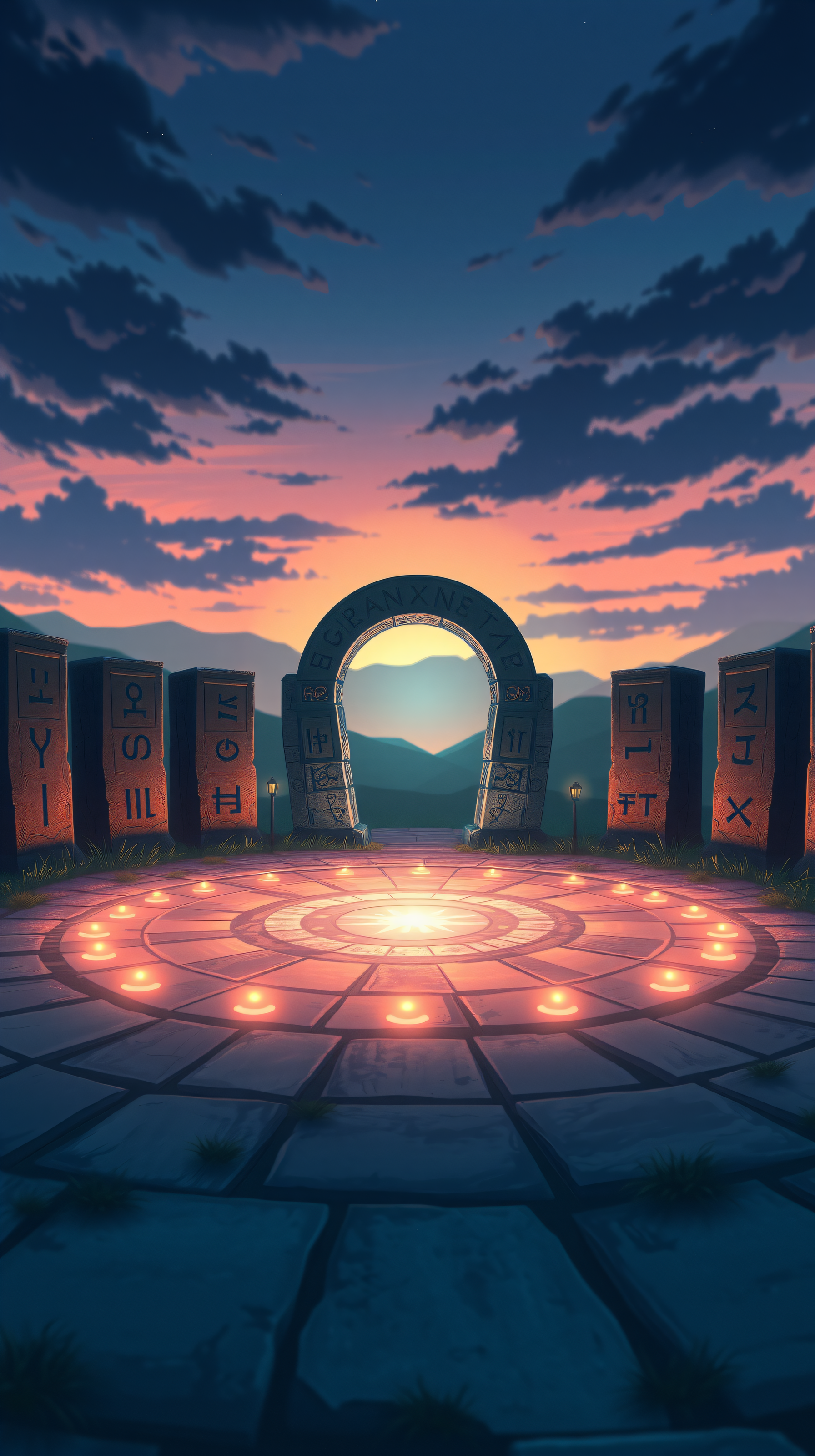 Fantasy Portal Sunset with Ancient Runes, fantasy, portal, sunset, runes, magic, ancient
