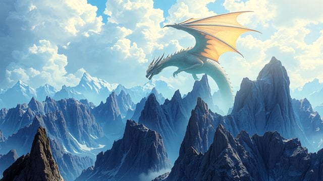 Majestic Dragon Flying Over Snowy Mountains