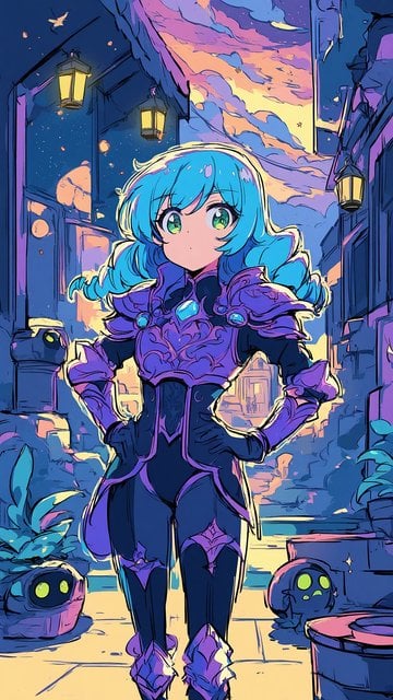 Anime Warrior Girl in Twilight City