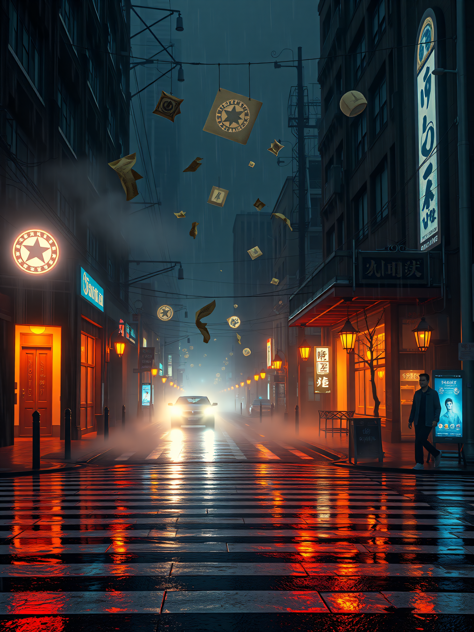 Rainy Cyberpunk City Street Night Lights, cyberpunk, rainy city, night street, neon lights, wet reflections, urban aesthetic
