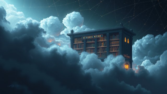 Cloud Library in Starry Night Sky