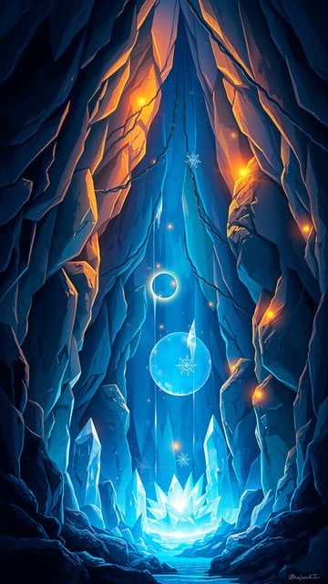 Mystic Crystal Cave with Glowing Orbs