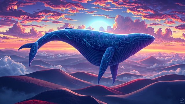 Celestial Whale Sunset Dreamscape Wallpaper