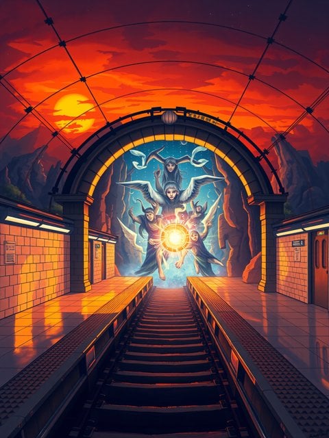 Subway Portal to Fantasy World at Sunset