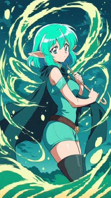 Anime Elf Girl with Flute & Magical Swirls