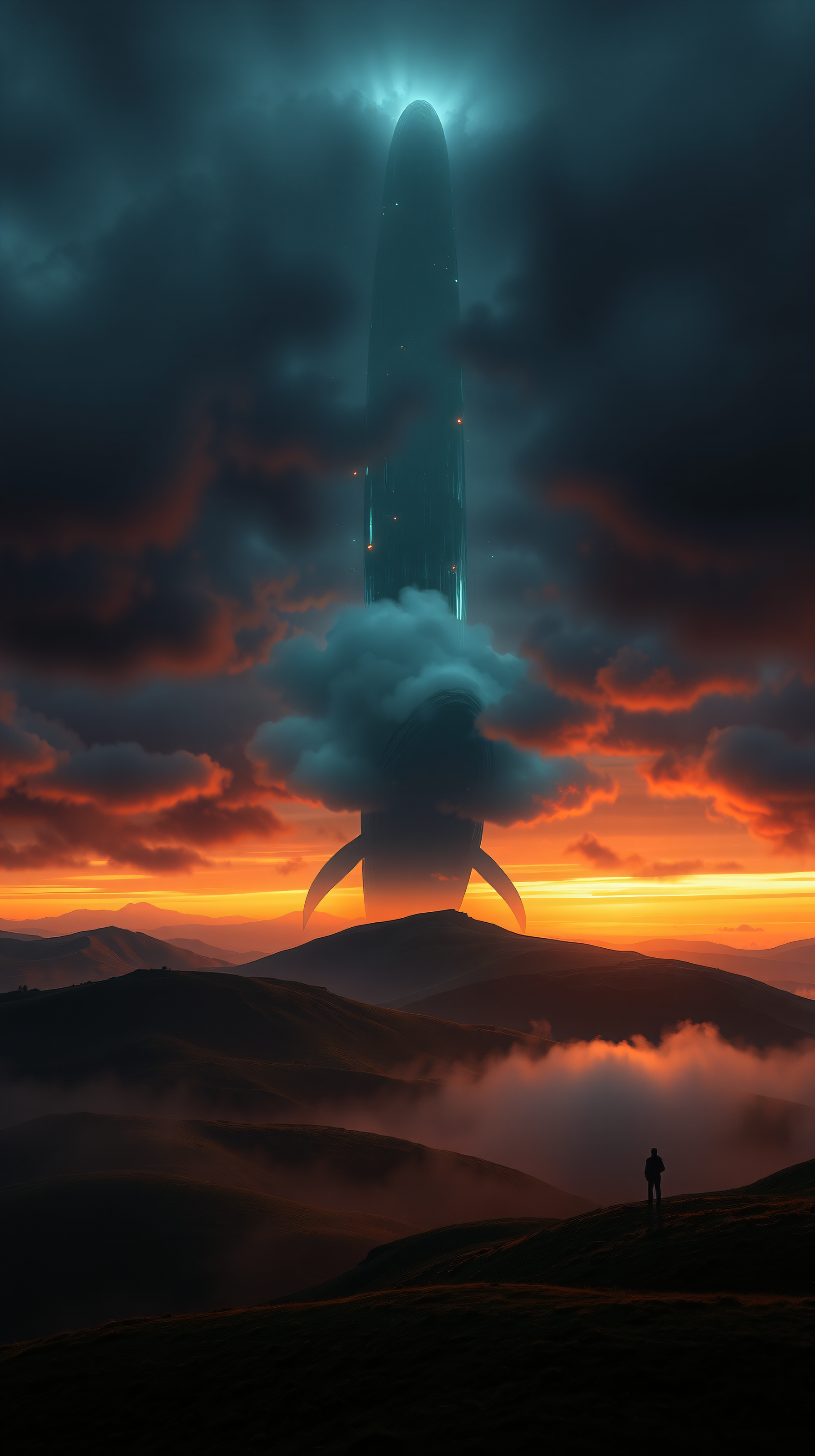 Mysterious Alien Ship Landing Sunset Landscape, alien ship, ufo, sci-fi, sunset, landscape, mysterious