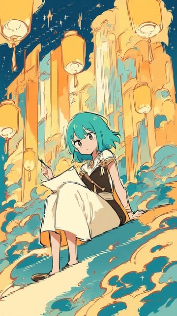Anime Girl Writing Under Floating Lanterns