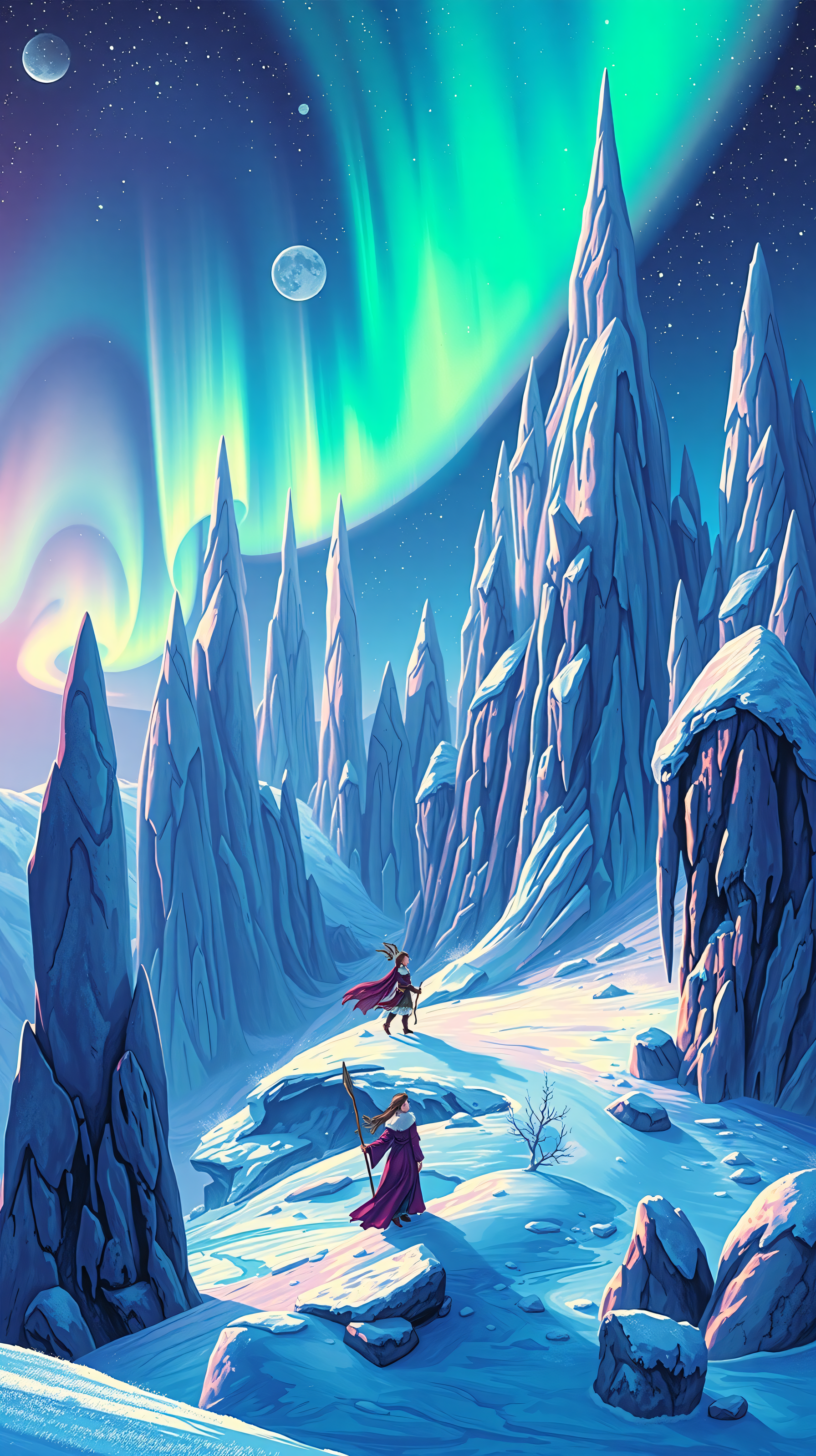 Fantasy Arctic Journey Northern Lights Wallpaper, fantasy, arctic, northern lights, aurora borealis, ice mountains, snow