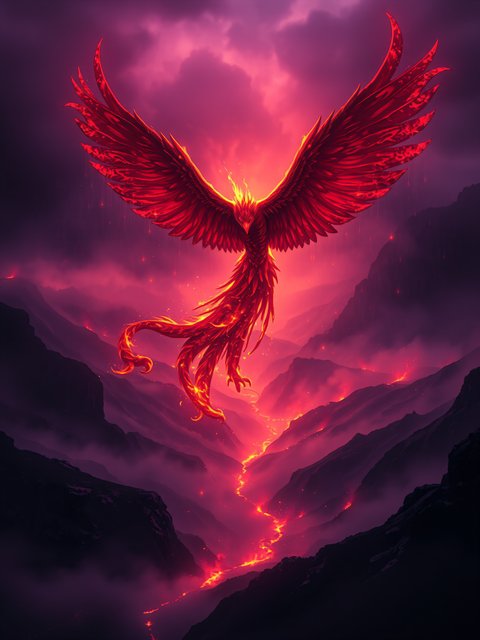 Fiery Phoenix over Volcanic Mountains Wallpaper