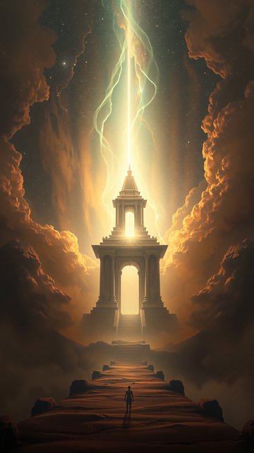 Cosmic Temple Light Beam Fantasy Wallpaper