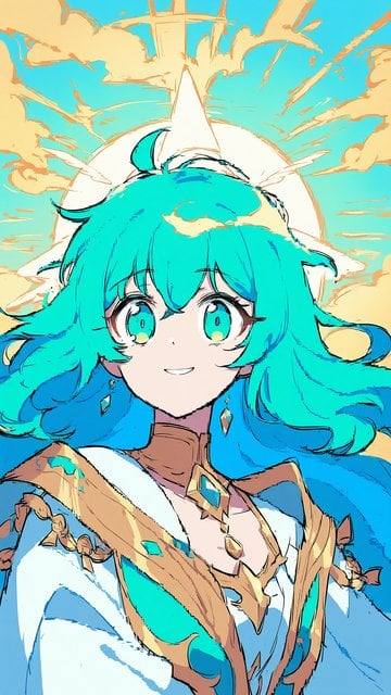 Anime Girl with Teal Hair and Golden Armor
