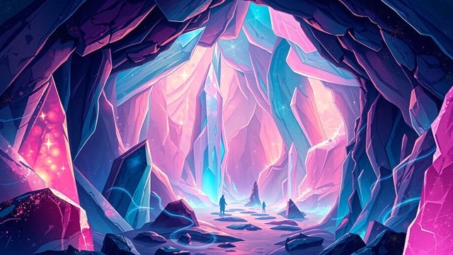 Neon Crystal Cave Fantasy Wallpaper