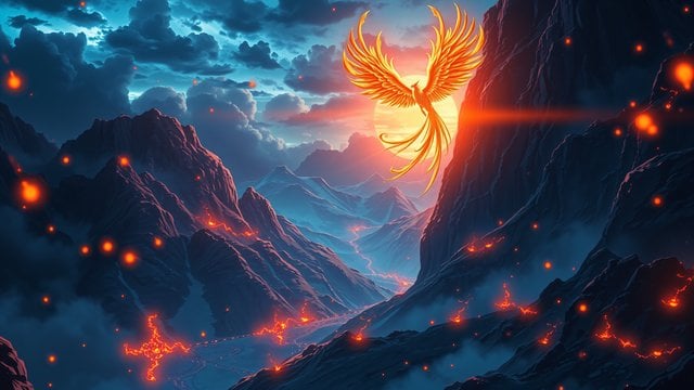 Fiery Phoenix Over Blue Mountains
