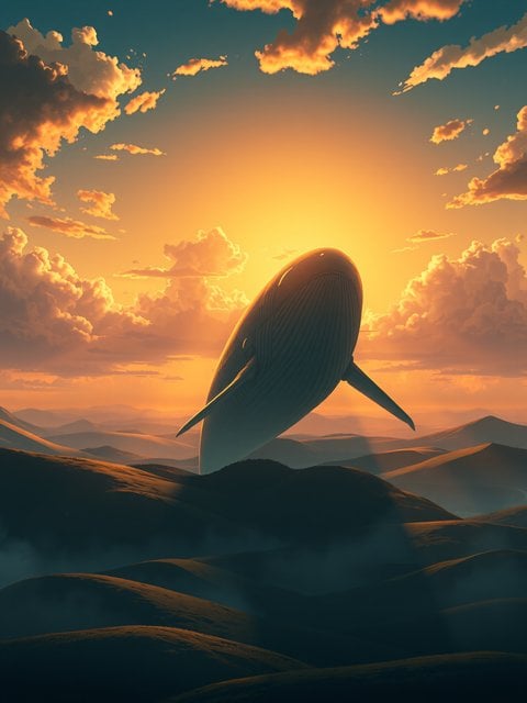 Flying Whale Sunset Dreamscape