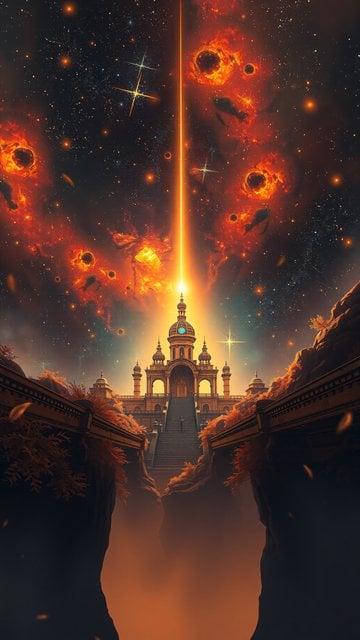 Cosmic Temple Gateway with Energy Beam
