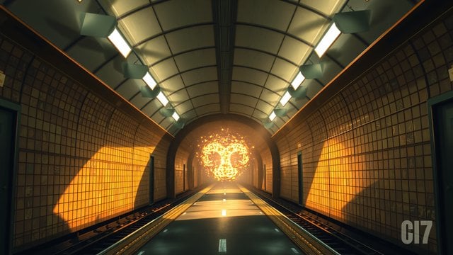 Subway Tunnel Portal with Fiery Symbol
