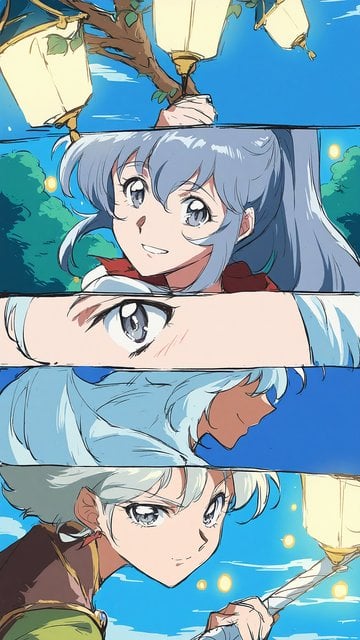 Anime Girls Holding Lanterns Under Blue Sky