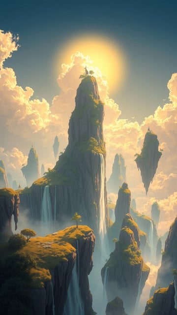 Floating Islands Waterfall Fantasy Landscape