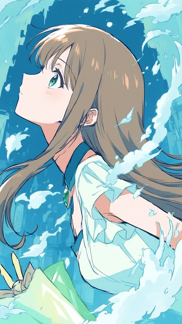 Anime Girl Skyward Gaze with Blue Hues
