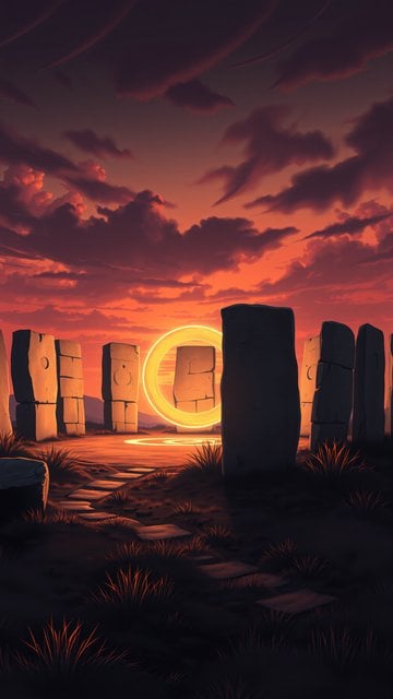 Mystic Stone Circle Sunset with Golden Portal