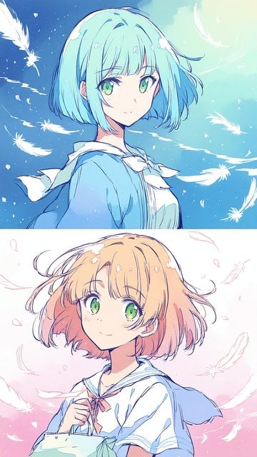 Anime Girls Dual Pastel Feather Background