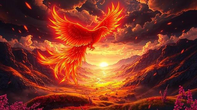 Phoenix Rising over Golden Valley Sunset