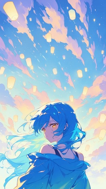Anime Girl Sky Lanterns Aesthetic