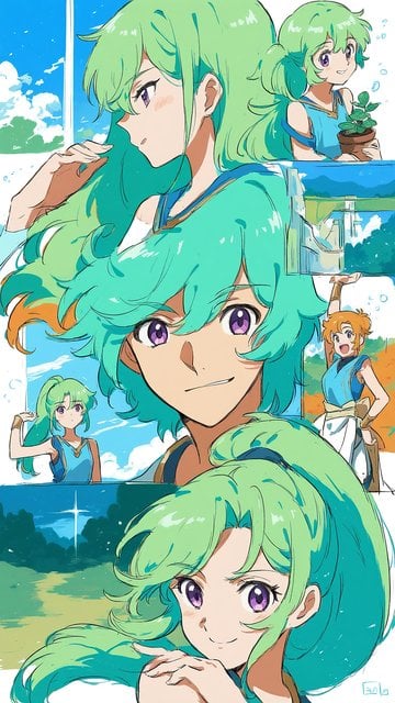 Anime Girl Green Hair Manga Collage Wallpaper