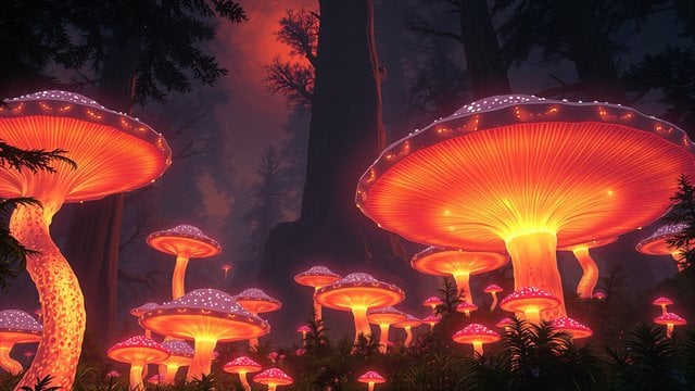 Enchanted Forest Glowing Mushrooms Fantasy Art