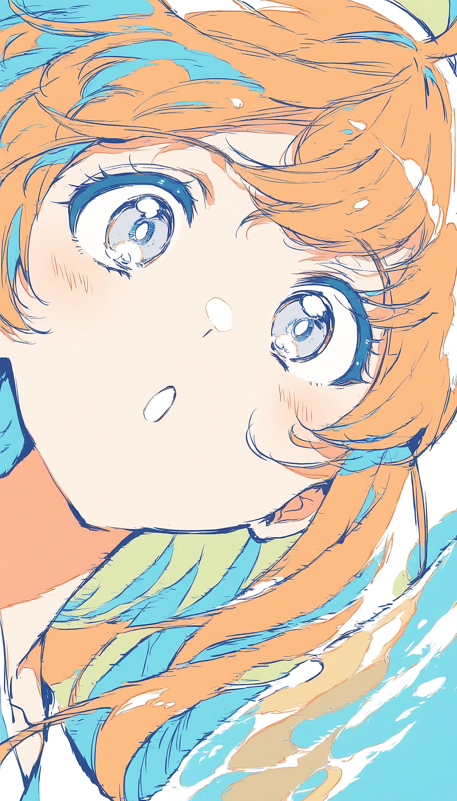 Anime Girl Close-Up Bright Eyes Wallpaper, anime girl, anime eyes, cute anime, orange hair, blue accents, kawaii