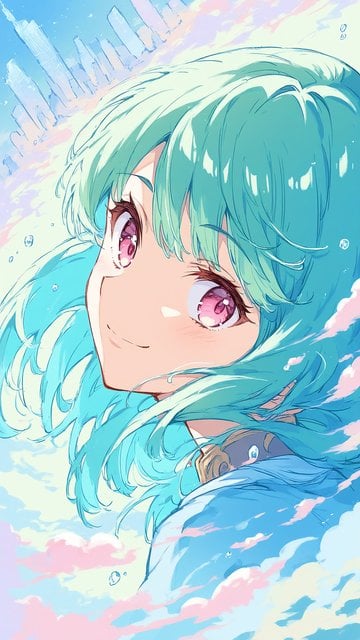 Anime Girl Sky City Pink Clouds Wallpaper