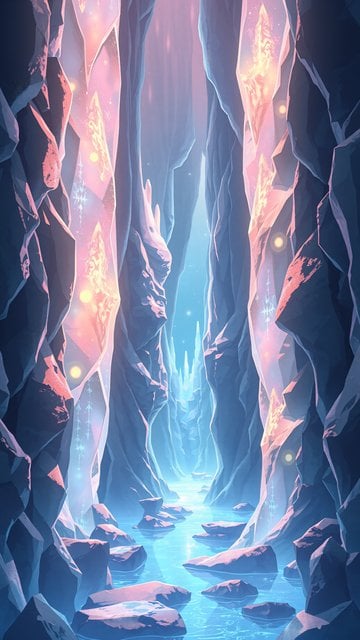 Enchanted Crystal Cavern with Glowing River